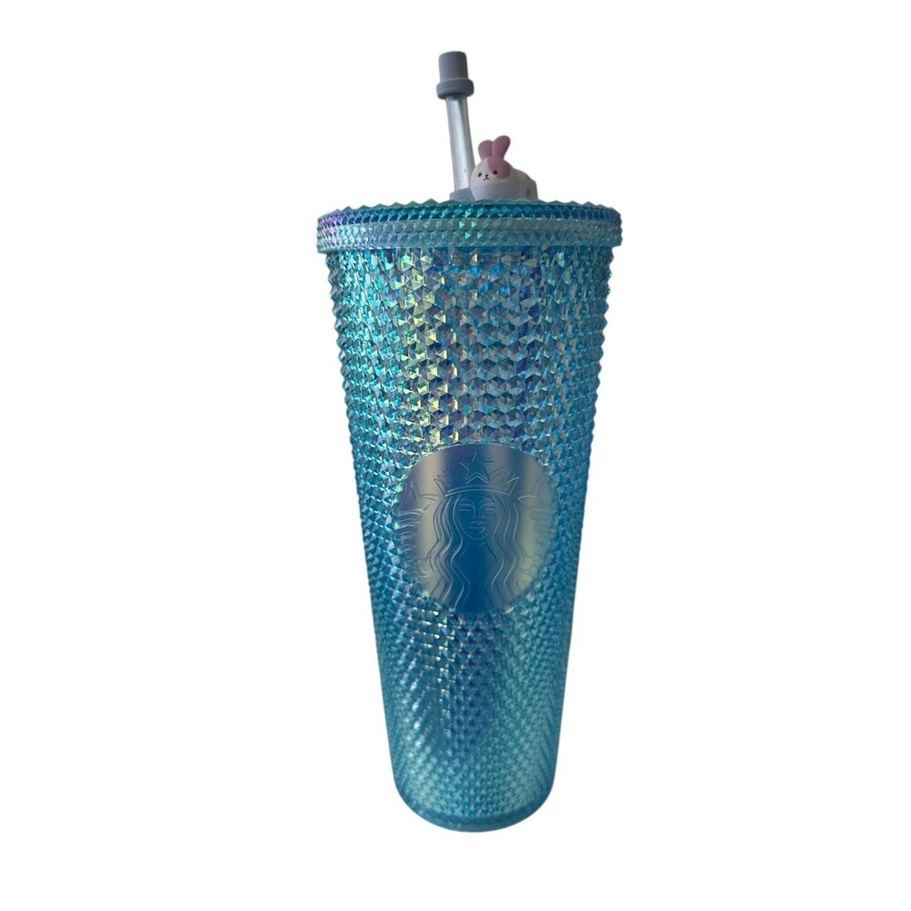 Starbucks Blue Iridescent Studded Tumbler China With Bunny Topper New